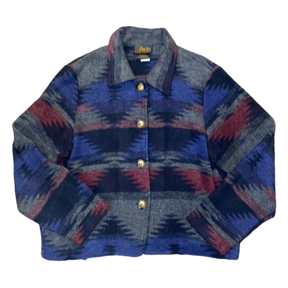 VINTAGE David Paul Southwestern Aztec Tribal Cropped Cardigan Sweater Jacket S